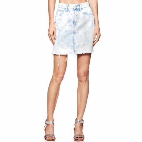 PAIGE Jamine High Waist Raw / Frayed Hem White & Blue Denim Mini Skirt Size 27 - Picture 1 of 15